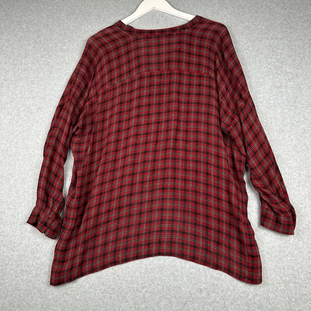 Zara Blouse Womens S Plaid Long Sleeve V Neck Semi Sheer Oversized High Low - Picture 8 of 11
